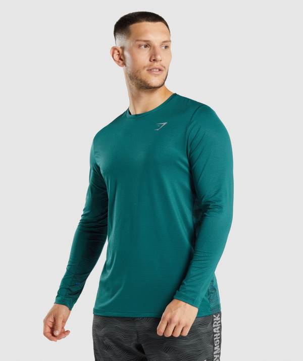 Panske Mikiny Gymshark Sport Long Sleeve Tyrkysové | JT6174809